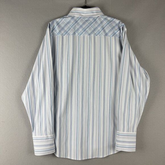 7 Diamonds Embroidered Shirt Mens XXL Blue Stripe Button Up Long Sleeve Stretch - Picture 12 of 16